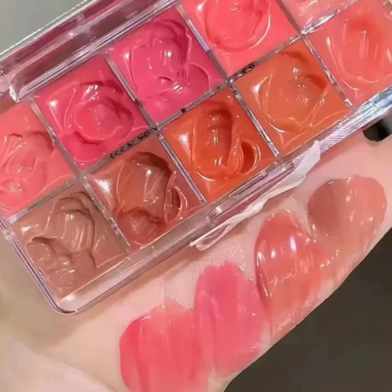 FLORTTE - 10-Color Lip Palette Lip Gloss and Lipstick Glossy Moisturizing Pigmented Multifunctional Original Cosmetics