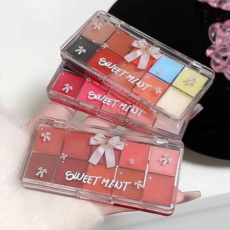 FLORTTE - 10-Color Lip Palette Lip Gloss and Lipstick Glossy Moisturizing Pigmented Multifunctional Original Cosmetics