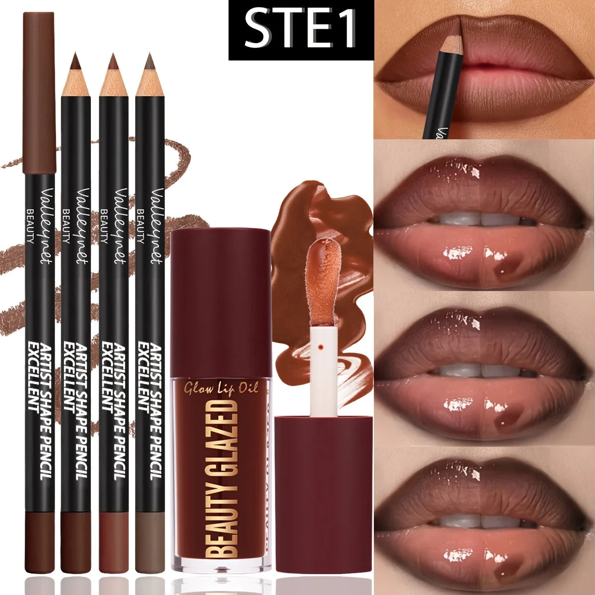 4Pcs Lip Liner & Lip Oil Set - Waterproof Matte Lip Pencils + Plumping Gloss Lipstick Kit, Long Lasting Makeup for Women